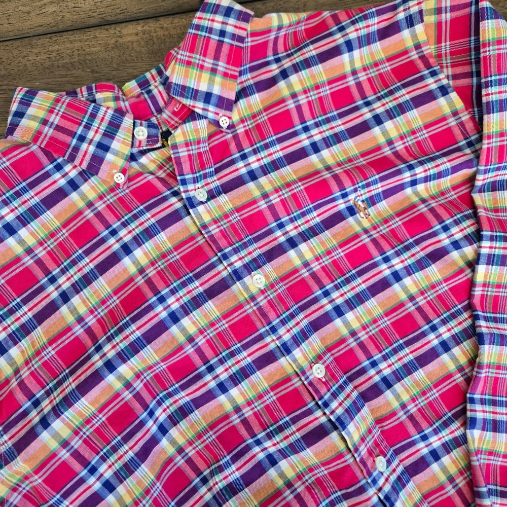 Polo Ralph Lauren Mens XL Classic Fit Madras Plaid Button Down Shirt Multi Color